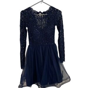 my michelle blue lace dress * NWT My Michelle Lace Dress size 7 Navy Blue Black body con